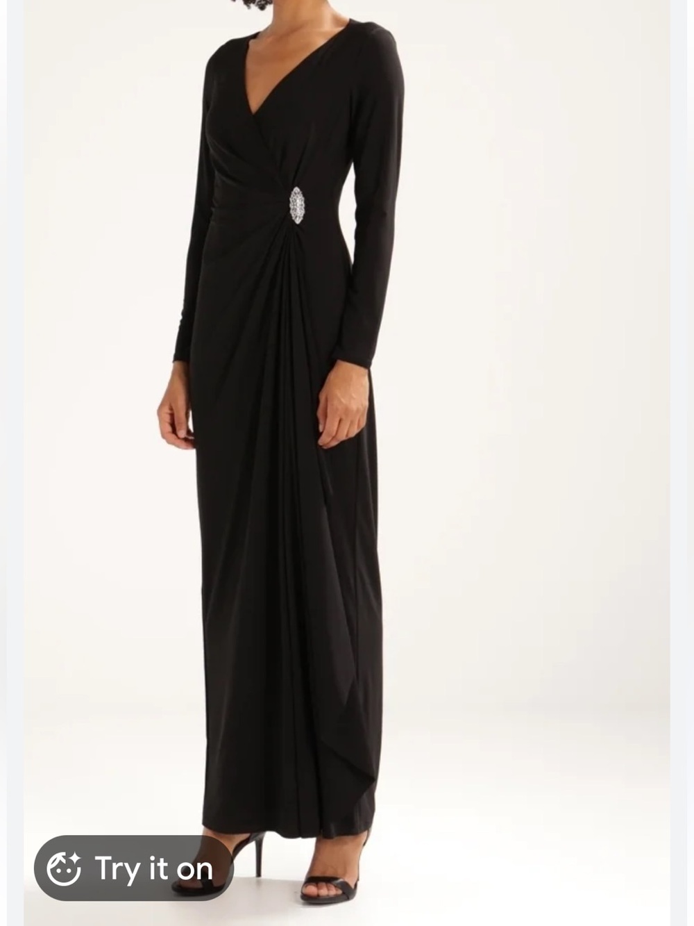 Ralph Lauren Jewel Long Sleeve Formal Evening Maxi Dress Black Size 4 Petite